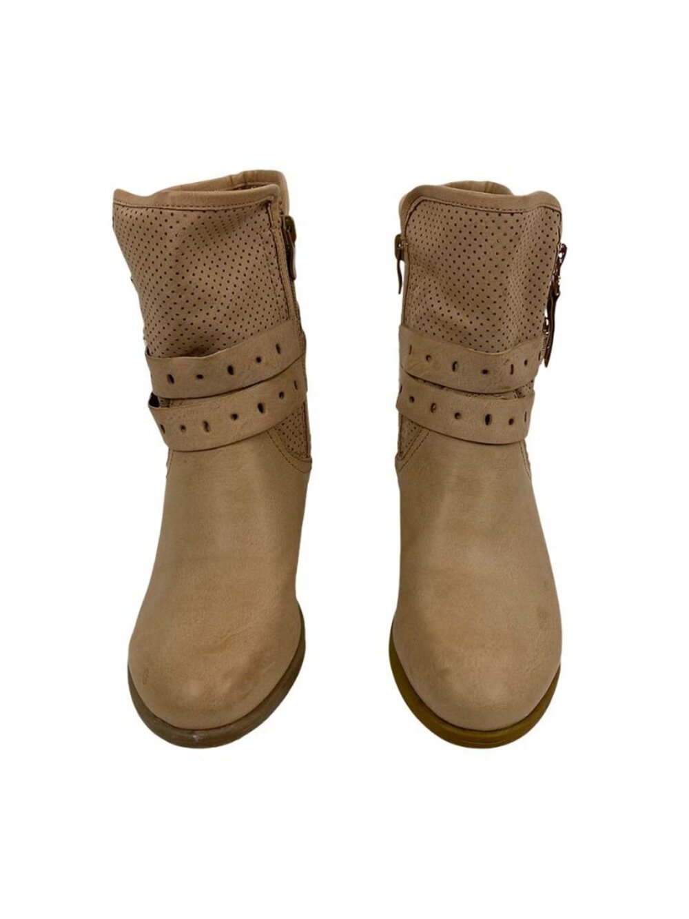 Via Pinky Collection Buckled Perforated Tan Ankle Boots Size 5.5
